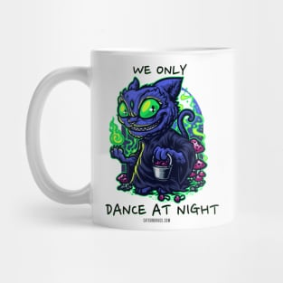 Techno cat - We only dance at night - Catsondrugs.com - rave, edm, festival, techno, trippy, music, 90s rave, psychedelic, party, trance, rave music, rave krispies, Mug